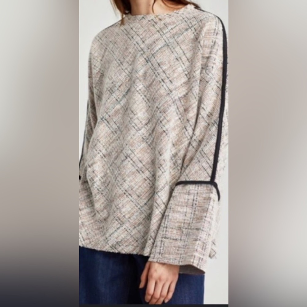 NWT ZARA MULTICOLOR IFFICE TWEED KNIT TEXTURED LONG SLEEVE TOP
